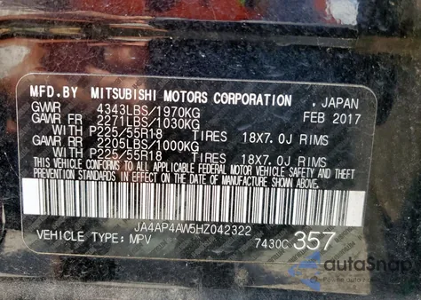 2017 Mitsubishi Outlander Sport Sel from USA, damaged, VIN JA4AP4AW5HZ042322